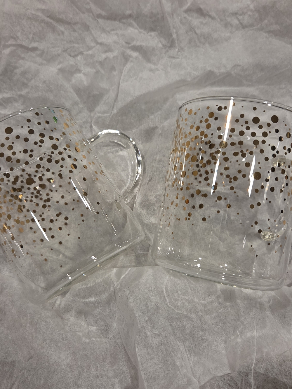 Teavana Starbucks 2015 Gold Confetti Clear Glass Coffee Tea Mug - Set of 2 NWOT